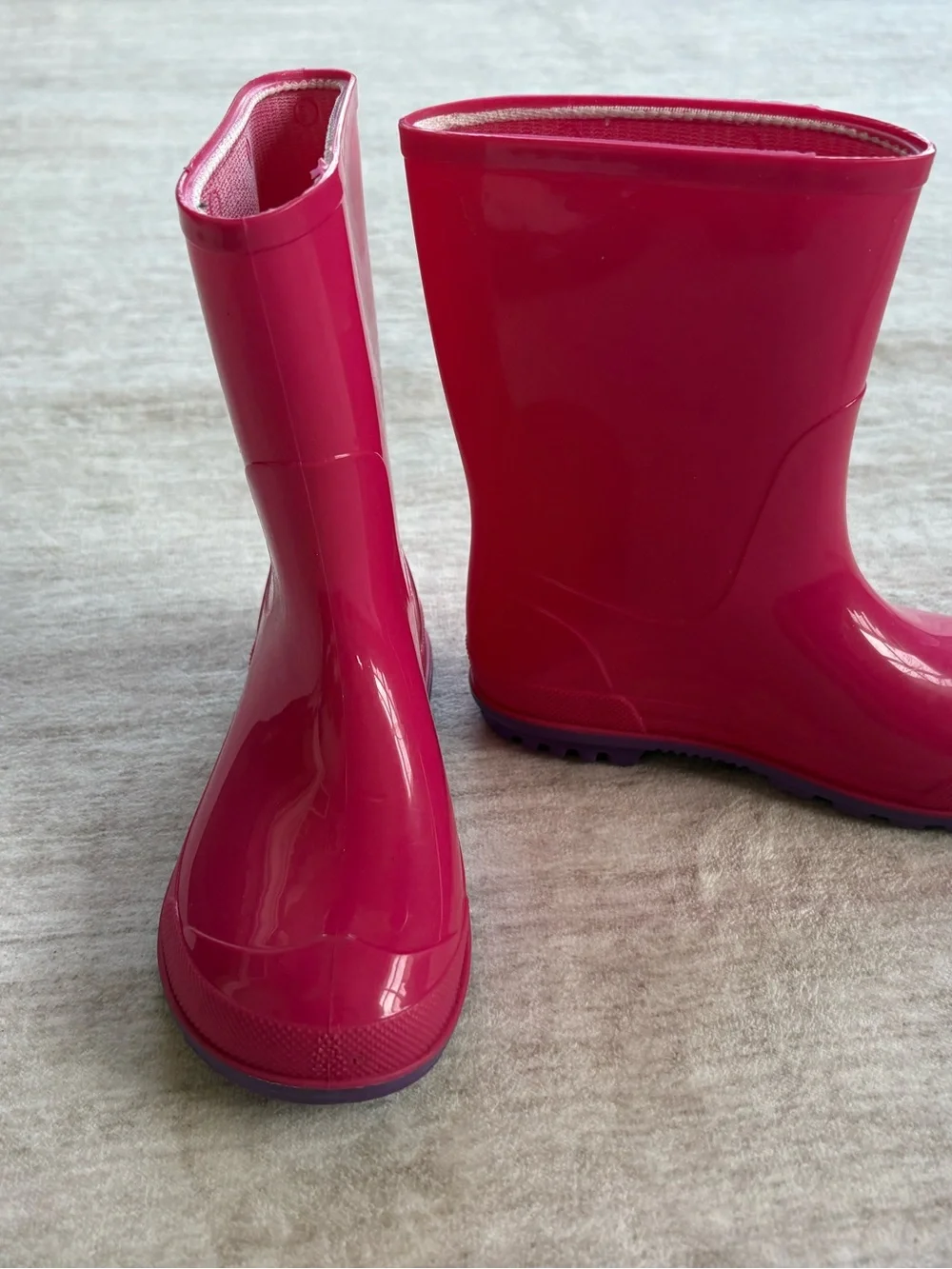 Rain boots - Girls Pink with Purple Sole Rain Boots - Size 11-12